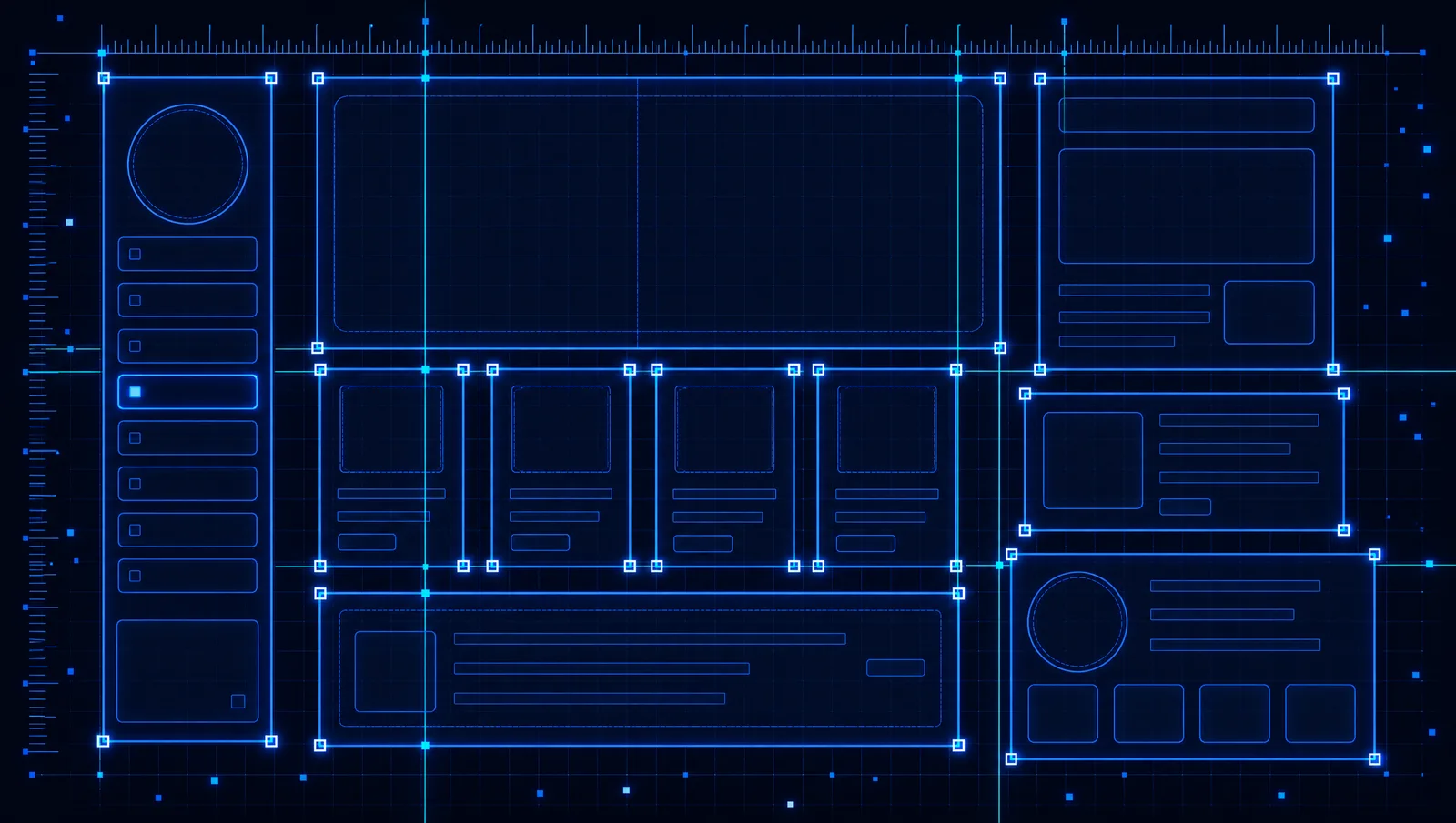 Abstract design canvas with grid, guides and component frames
