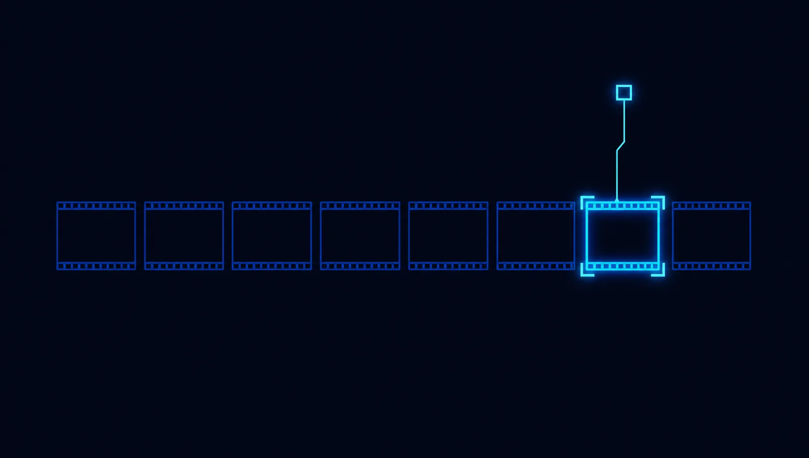 Abstract filmstrip of video frames with one frame highlighted by a detection box