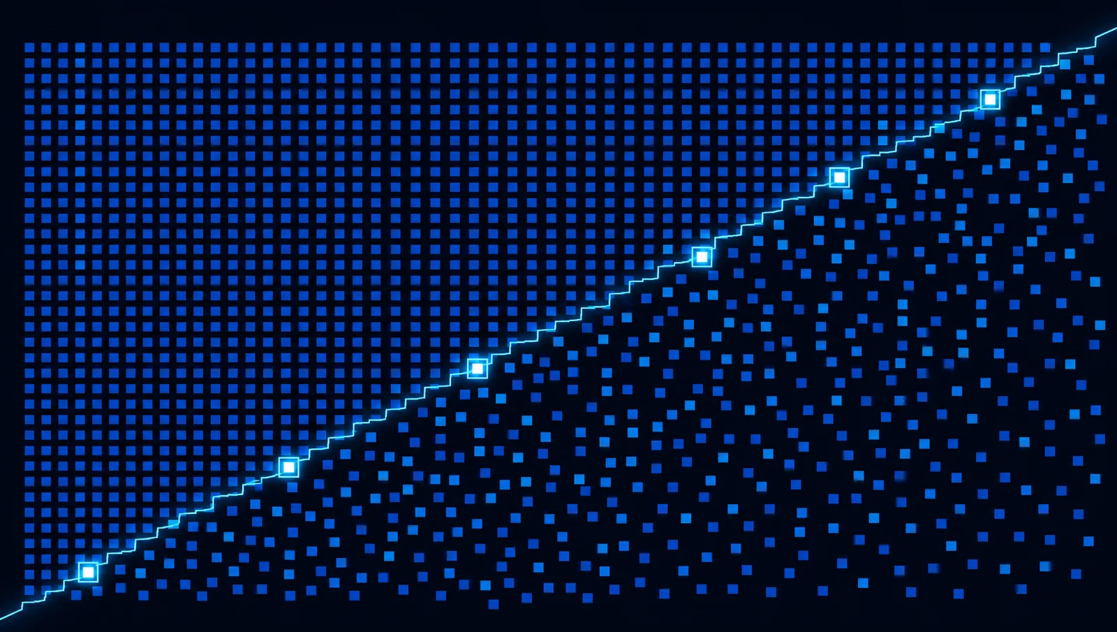 Abstract lattice of square cells with one diagonal band scrambled out of alignment