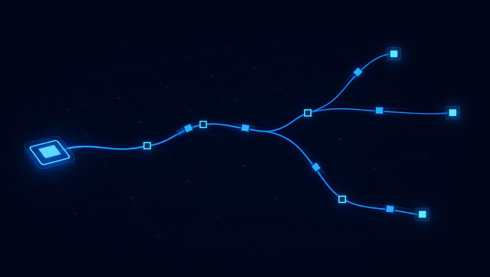Abstract route line connecting waypoint markers across a map plane