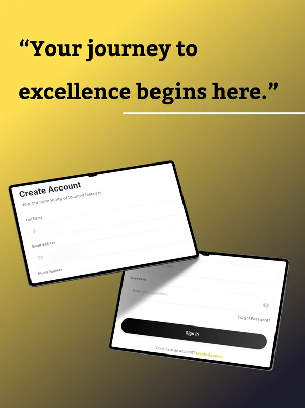 Calibre Study listing image with the create account and sign-in screens