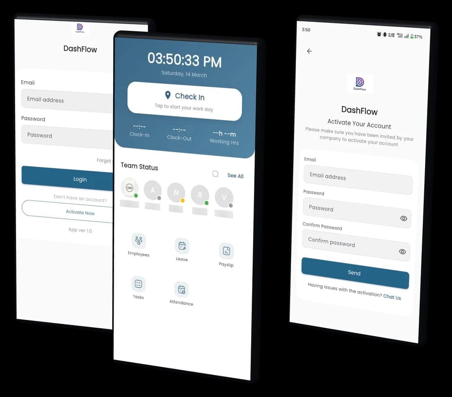 DashFlow: the app screens on phones