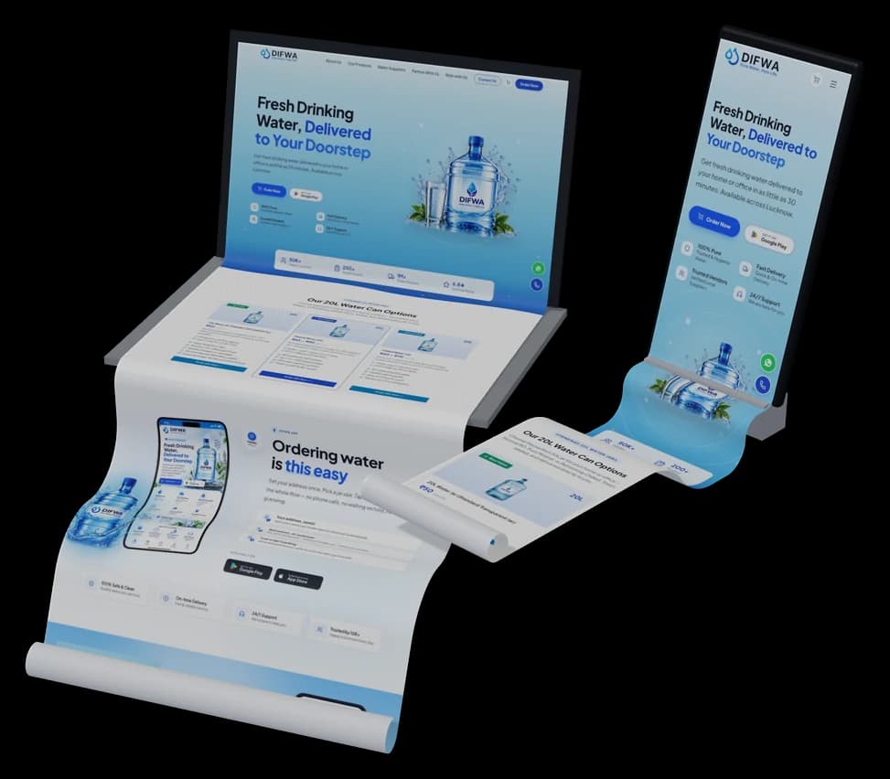 Difwa: the live site as a long scroll on a laptop and a phone