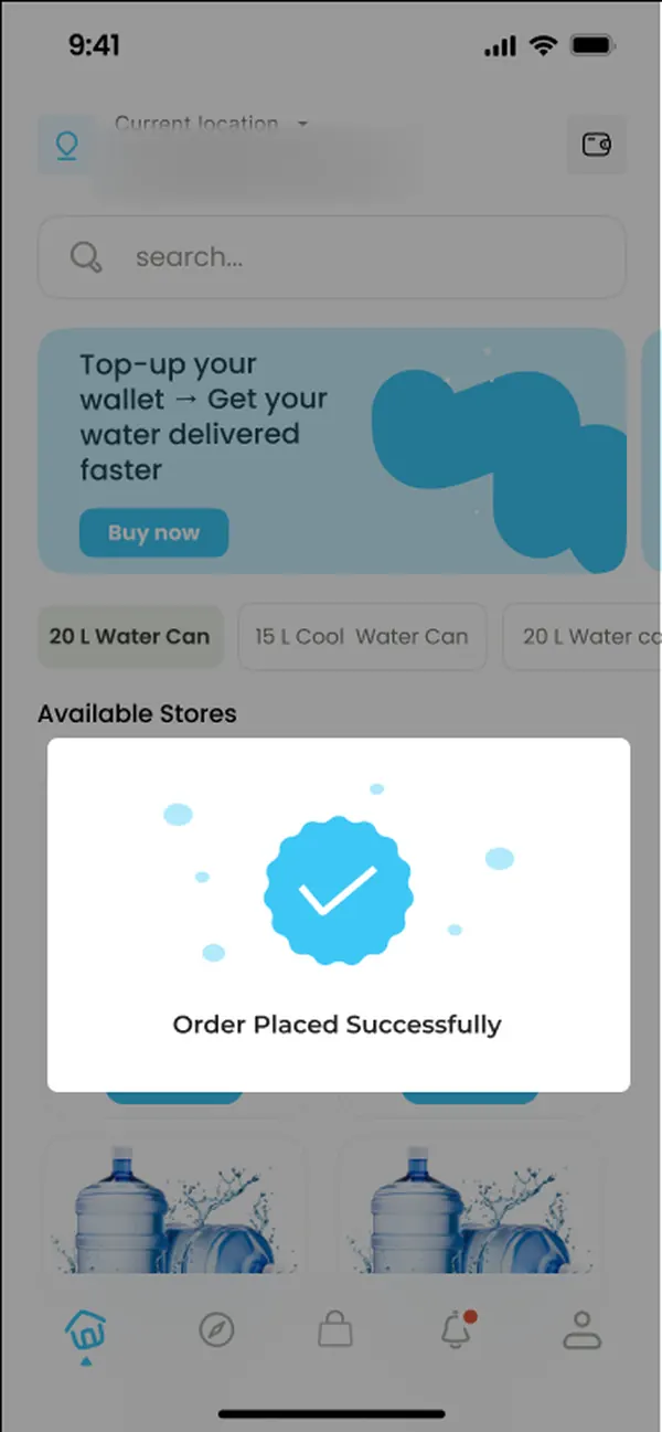 Difwa order placed confirmation shown over the store list