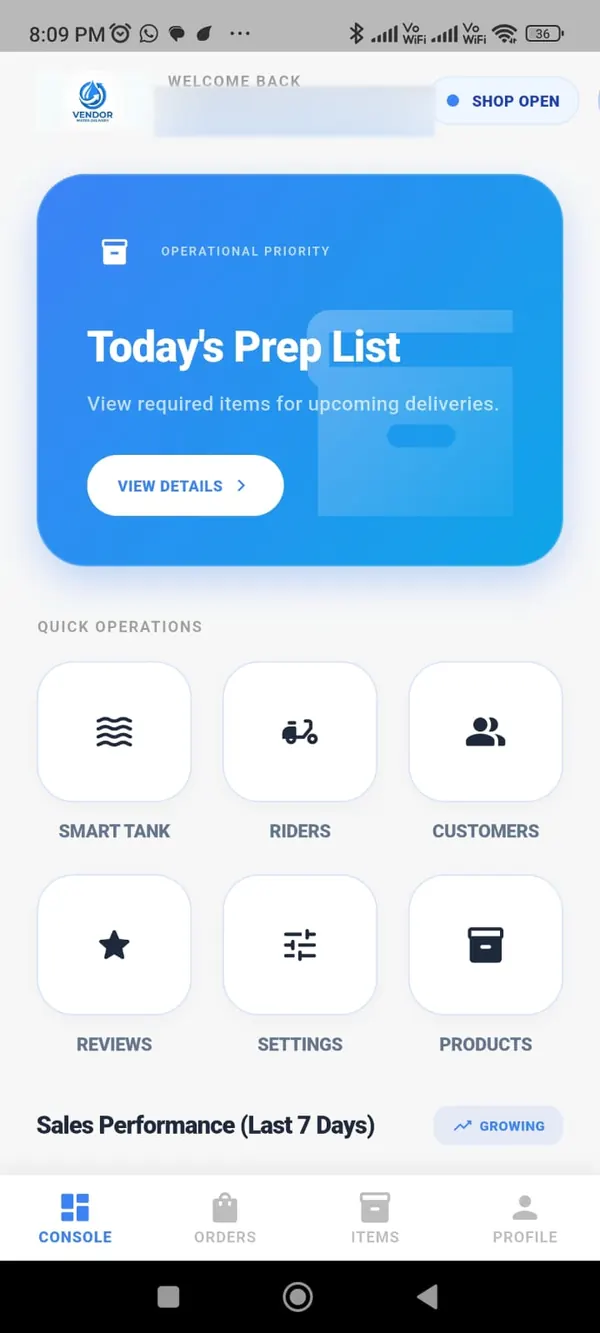 Difwa Partner console home on an Android phone