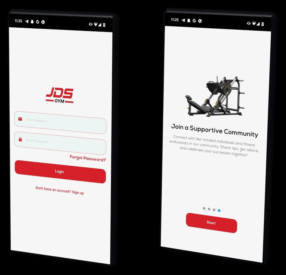 JDS Gym: the app screens on phones