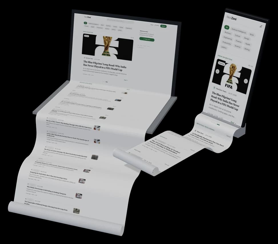 NextZeni: the live site as a long scroll on a laptop and a phone