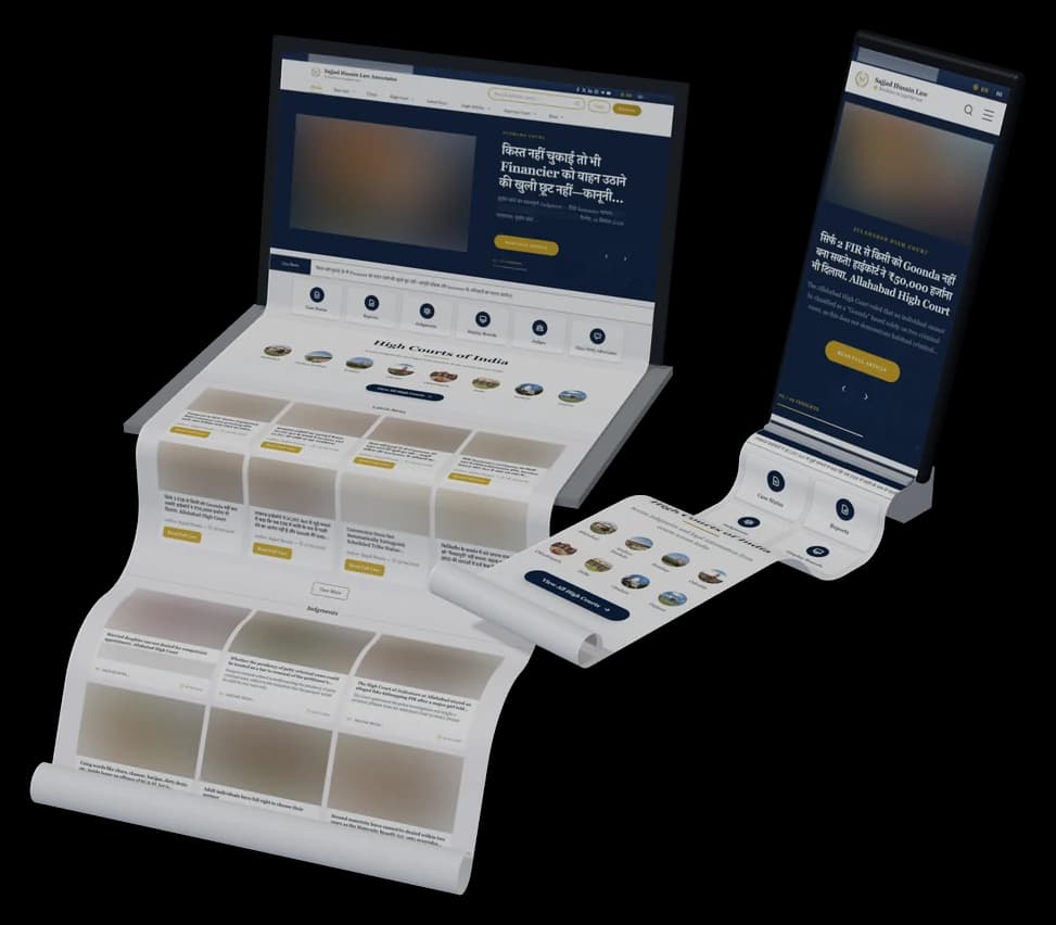 Sajjad Husain Law Associates: the live site as a long scroll on a laptop and a phone