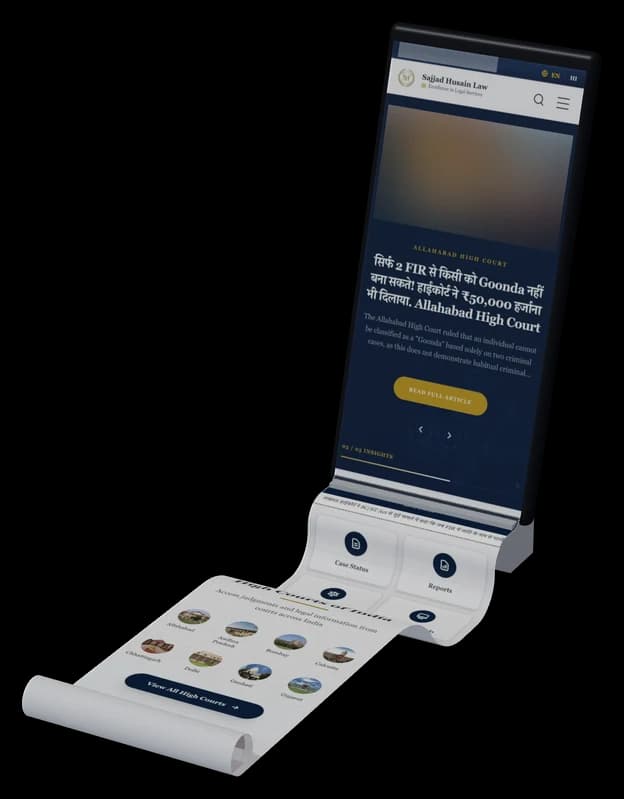 Sajjad Husain Law Associates: the live site on a phone, its full page flowing out as one long sheet