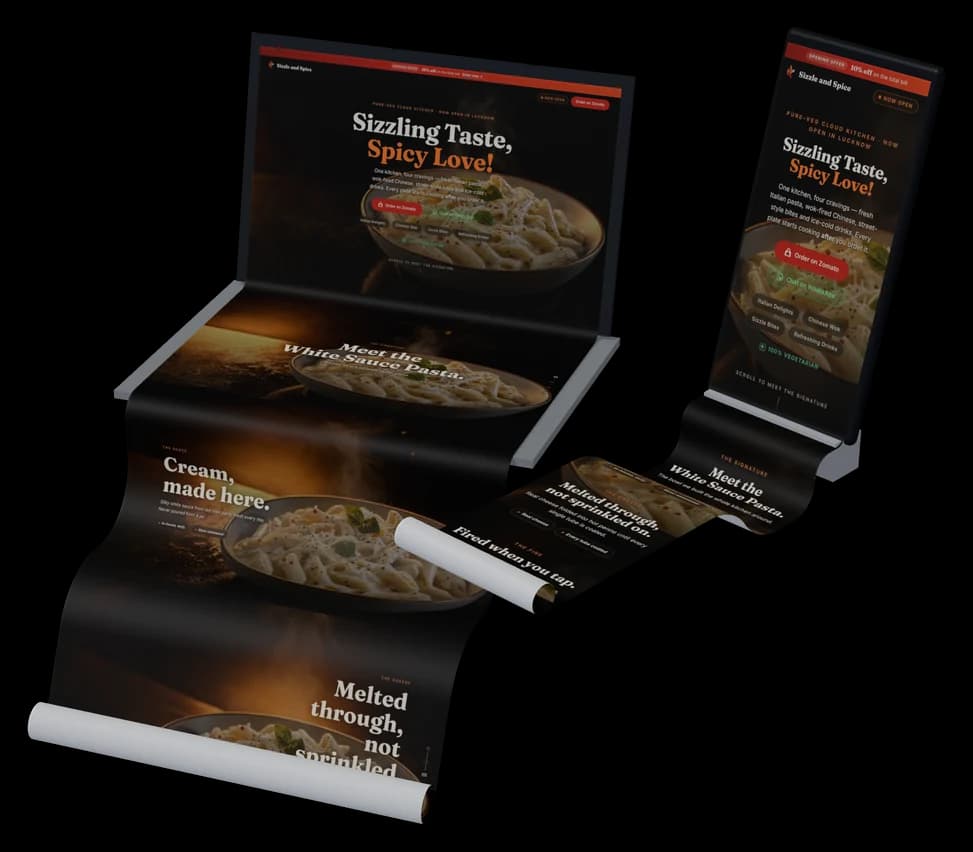 Sizzle and Spice: the live site as a long scroll on a laptop and a phone