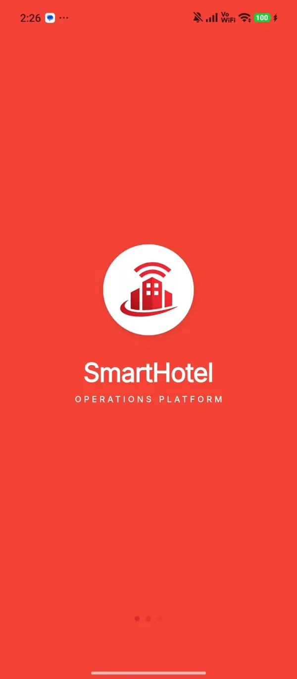 Smart Hotel Accounts splash screen with the SmartHotel logo on red